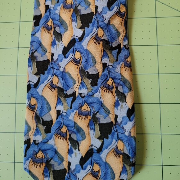 Lovely Blue & Tan Abstract Necktie by The Cocktail Collection - Silk - Picture 1 of 3